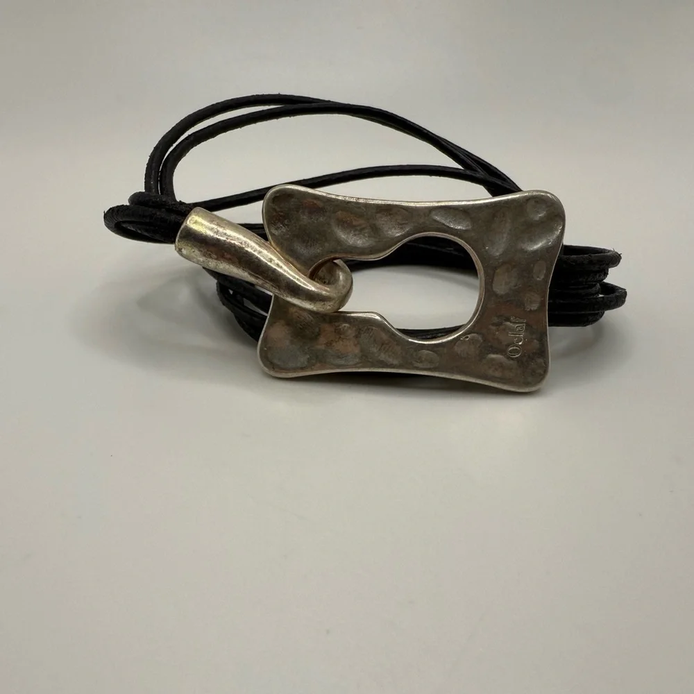 Vintage Oclaf Multistrand Leather and Silver Plated Bracelet